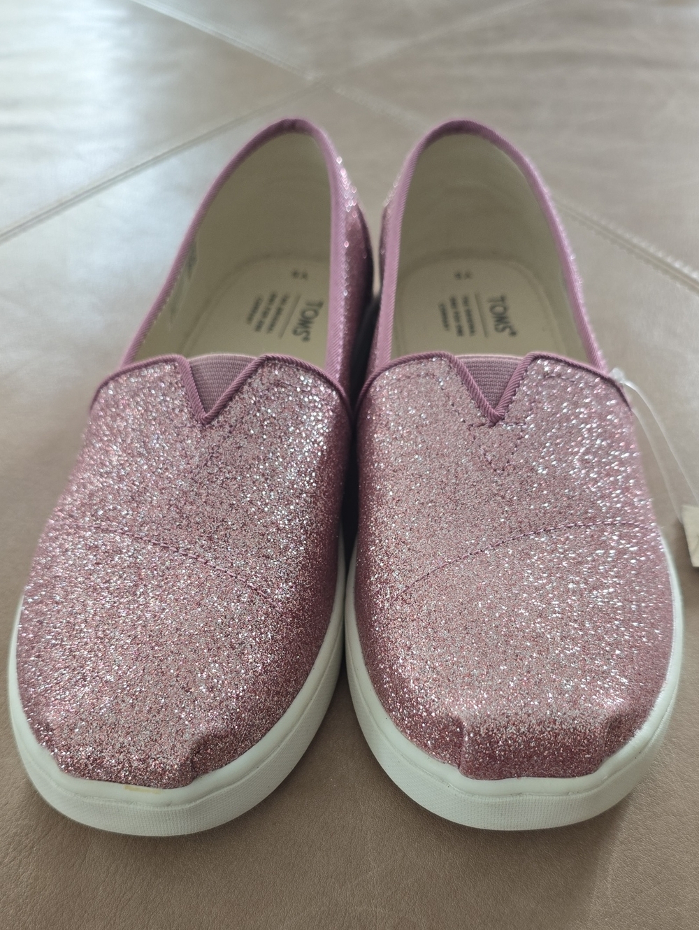 TOMS Girl's Pink Glitter Slip-On Moccasins